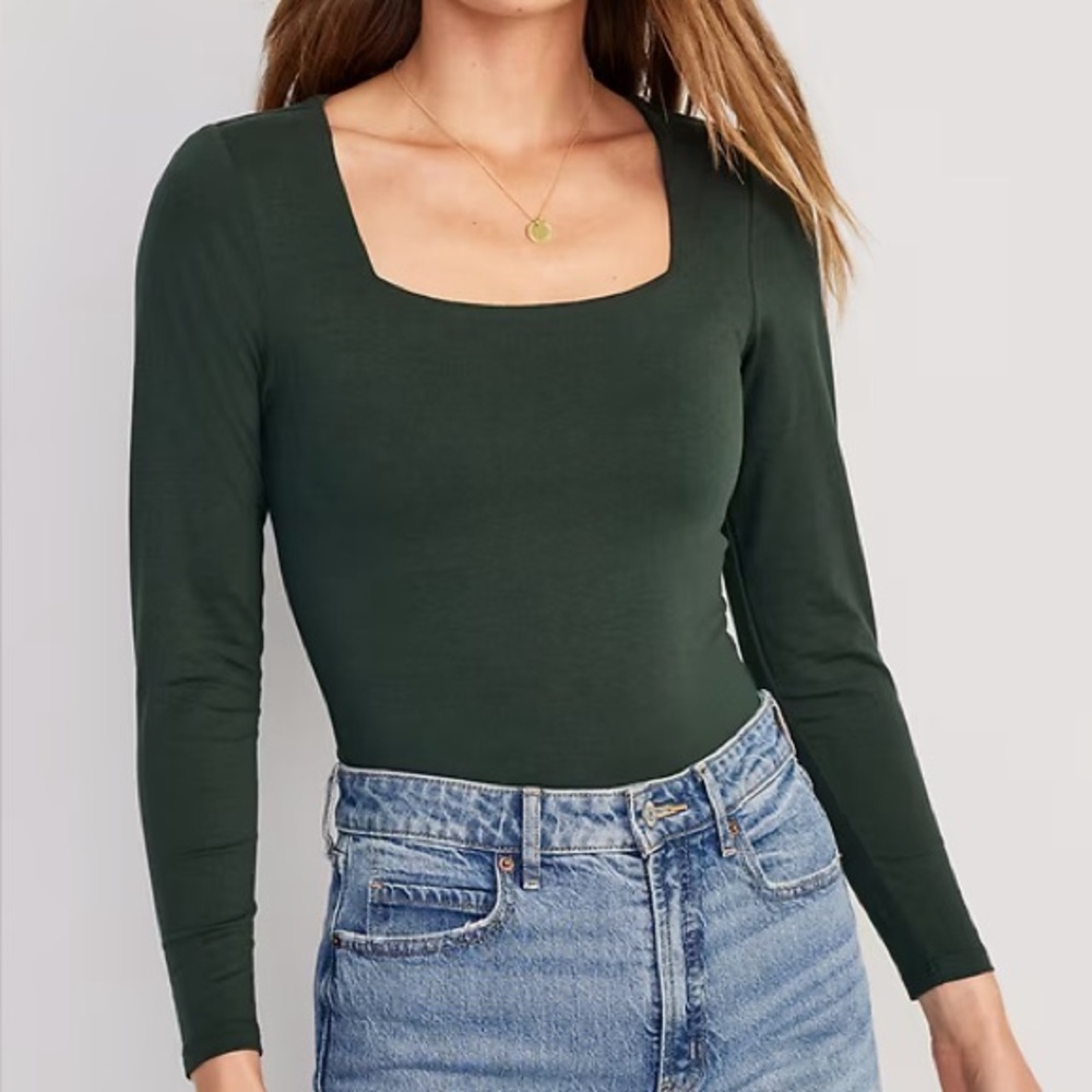 Old Navy Long-Sleeve Square-Neck Bodysuit Size Small Dark Green